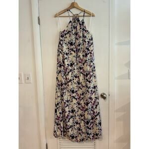 Greylin Dress Halter tie top keyhole back maxi dress cinch waist purple white XS